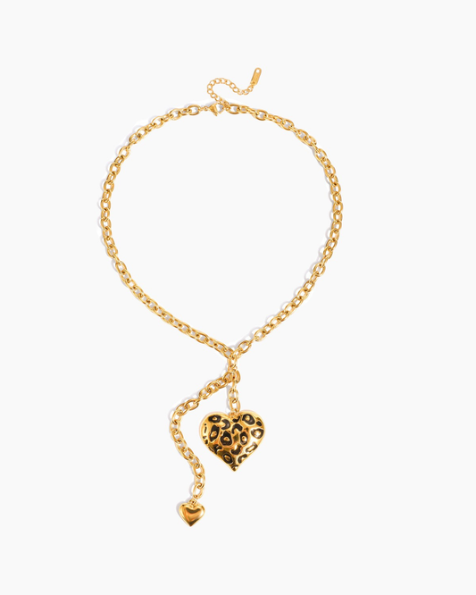 Leopard Heart Pendant Y Necklace