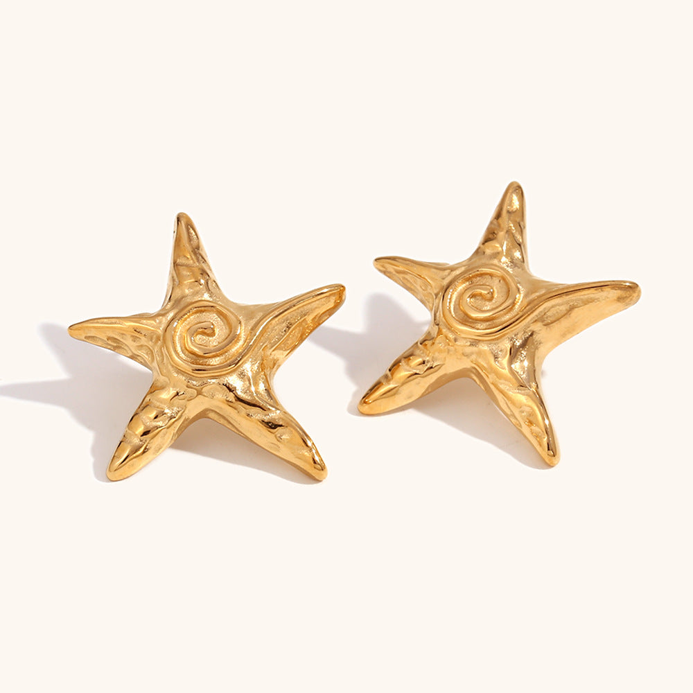 Golden Starfish Textured Stud Earrings