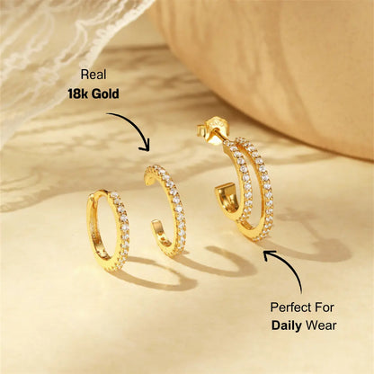Ensemble de boucles d'oreilles créoles et clous géométriques en argent sterling 925 avec zircones
