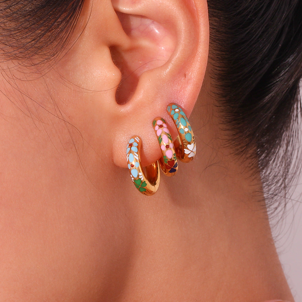 Enchanted Bloom Enamel Hoop Earrings