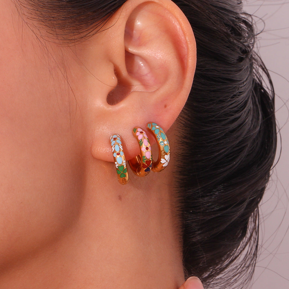 Enchanted Bloom Enamel Hoop Earrings