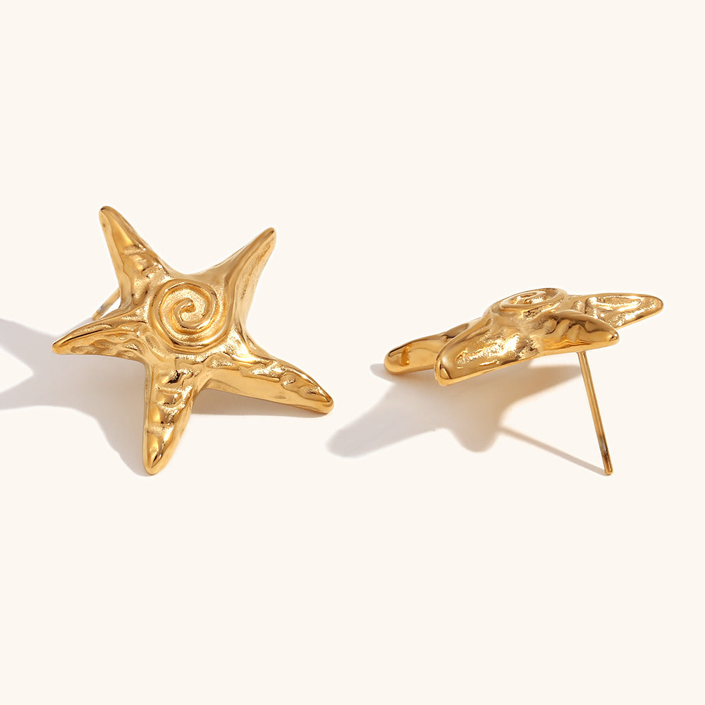 Golden Starfish Textured Stud Earrings