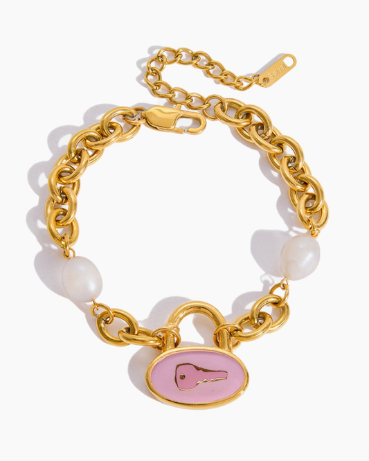 Chunky Pearl Key Charm Bracelet