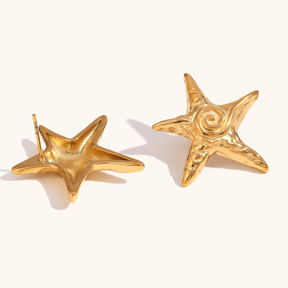 Golden Starfish Textured Stud Earrings
