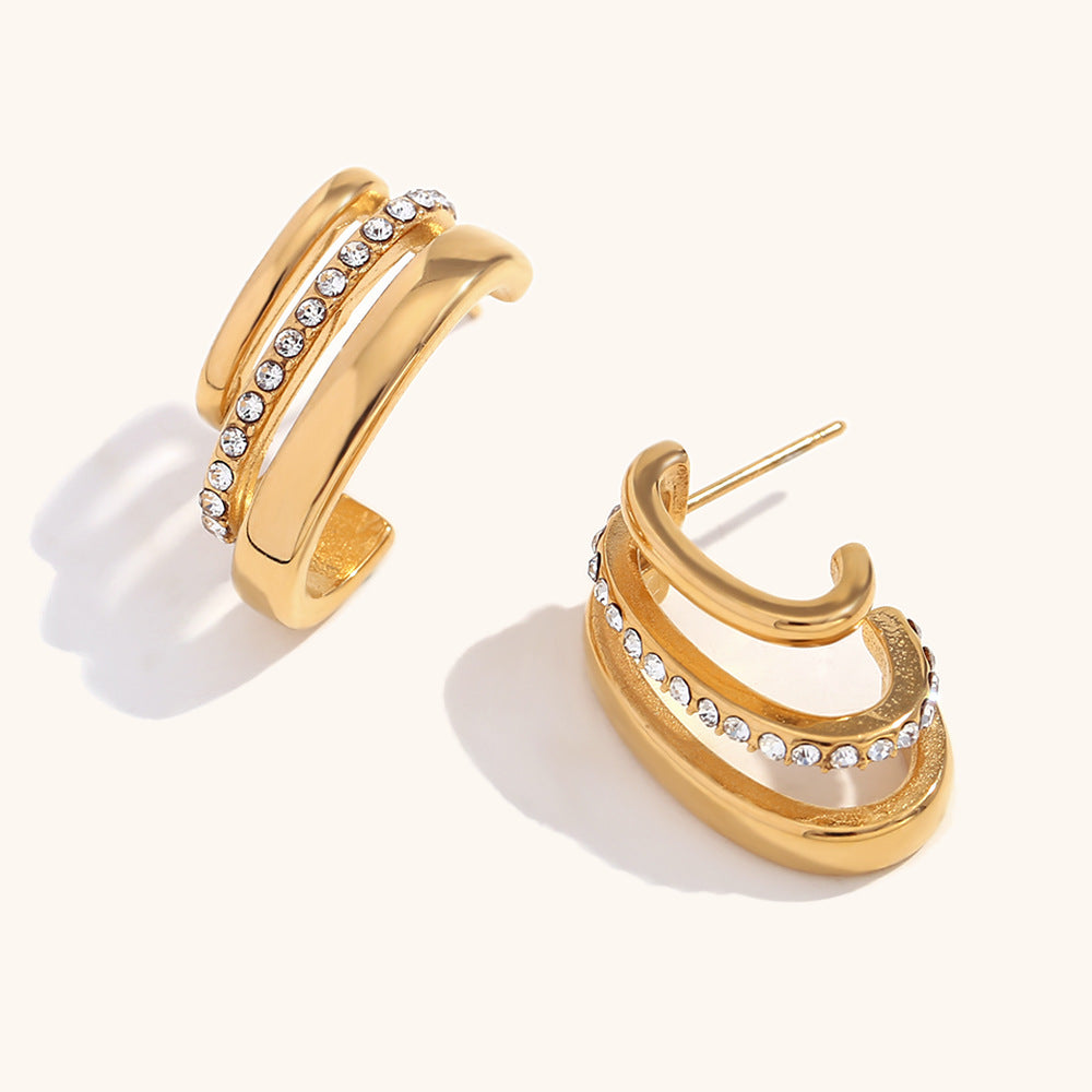 Luxe Dual Row Crystal Hoop Earrings