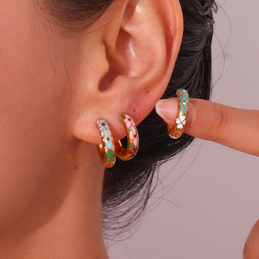 Enchanted Bloom Enamel Hoop Earrings