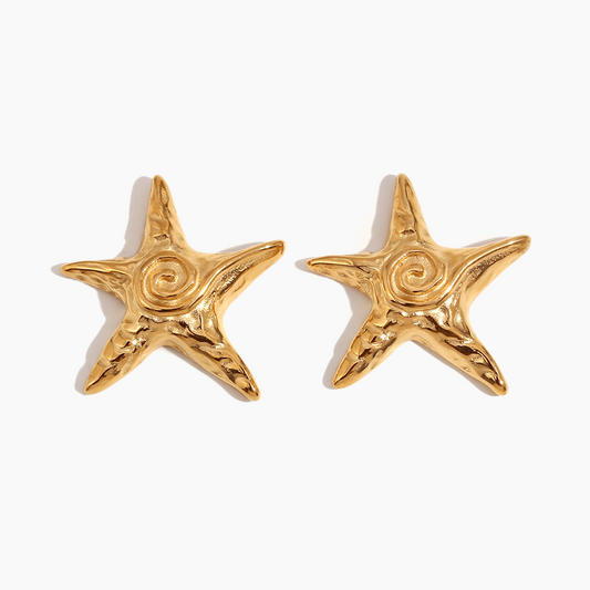 Golden Starfish Textured Stud Earrings