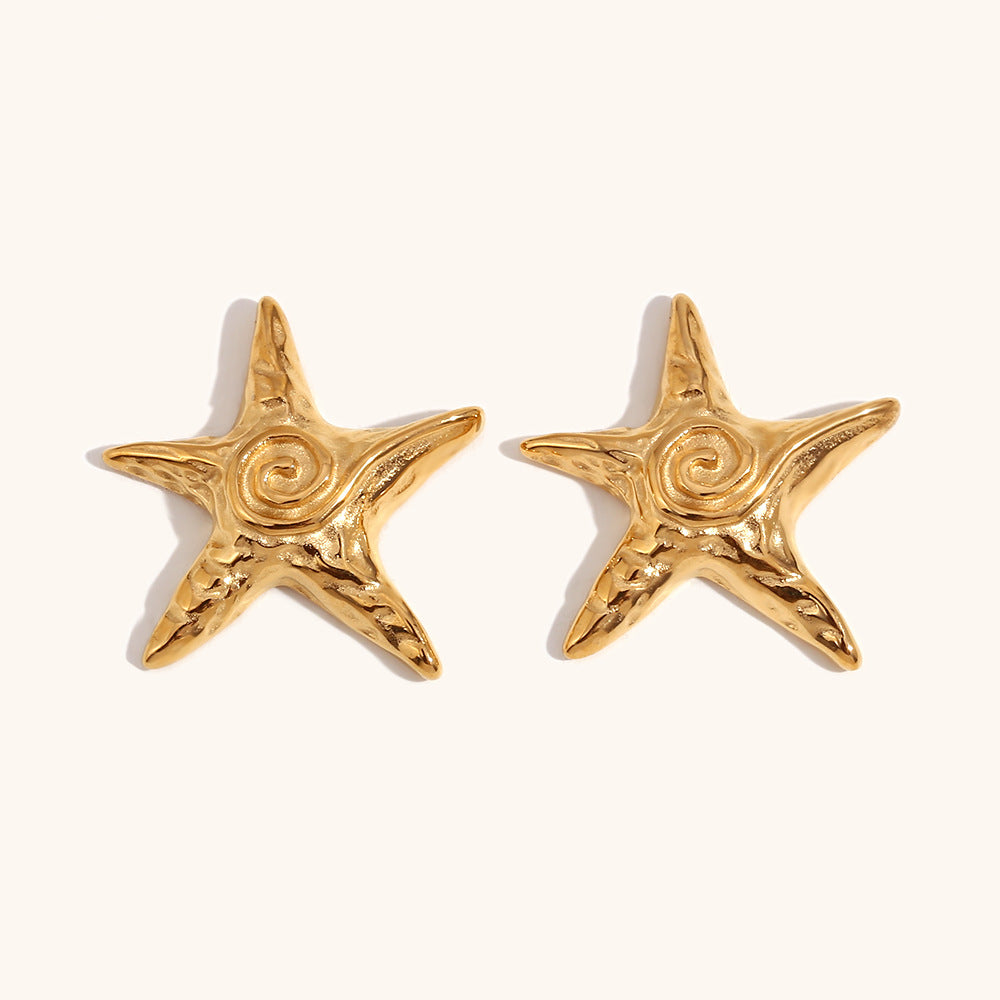Golden Starfish Textured Stud Earrings