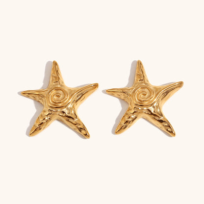 Golden Starfish Textured Stud Earrings