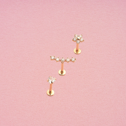 (Single) 14K Solid Gold Flower Stud Earring with Zirconia