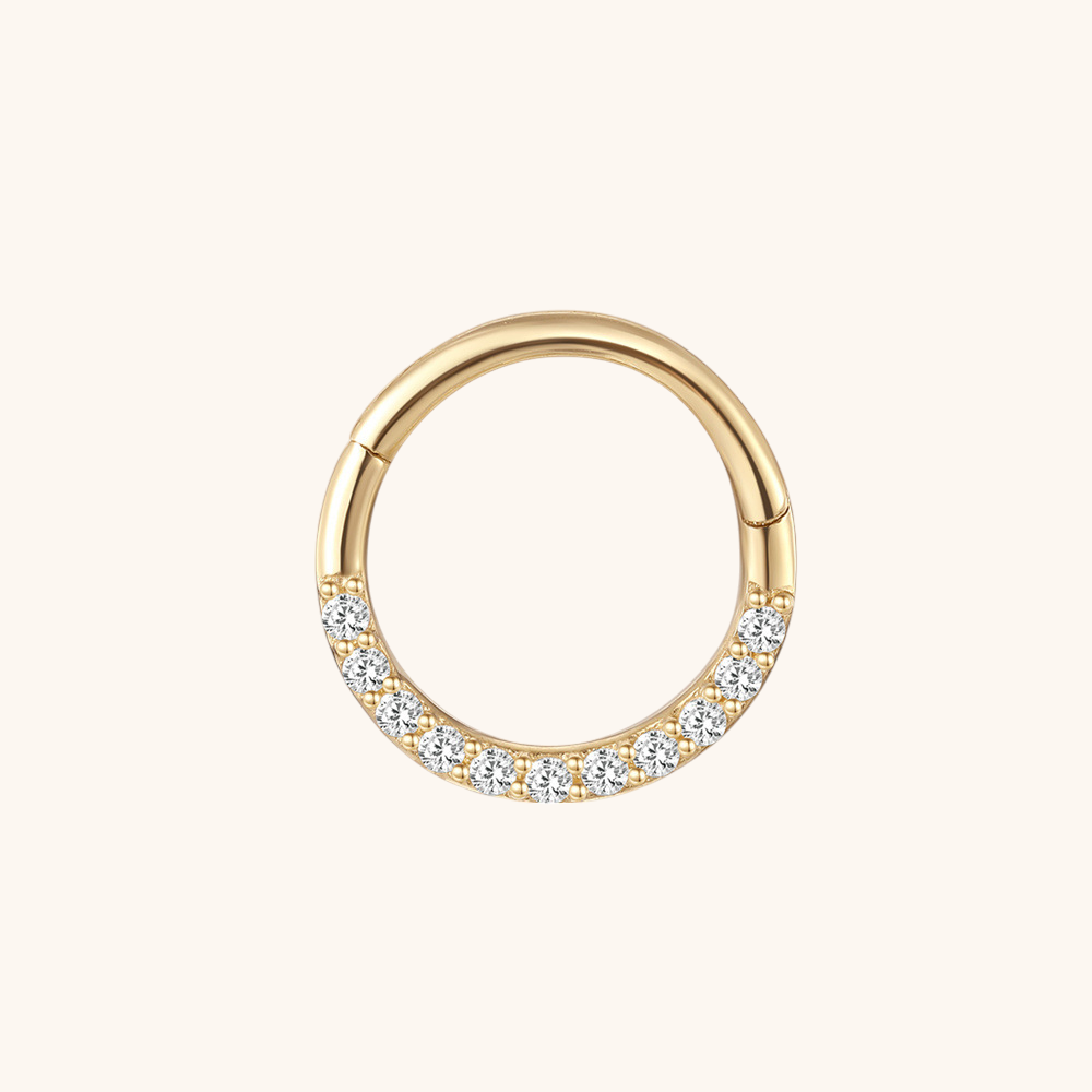 (Single) 14K Solid Gold Round Hoop Earring with Zirconia