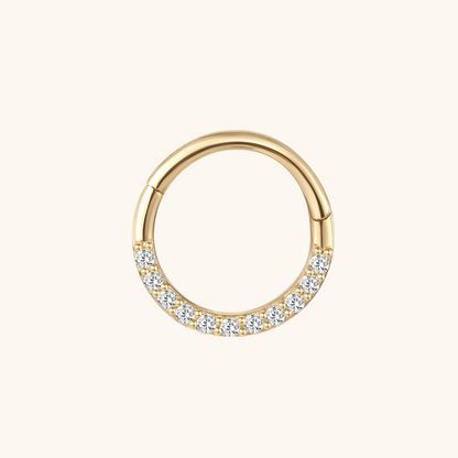 (Unique) Boucle d'oreille créole ronde en or massif 14 carats avec zircone
