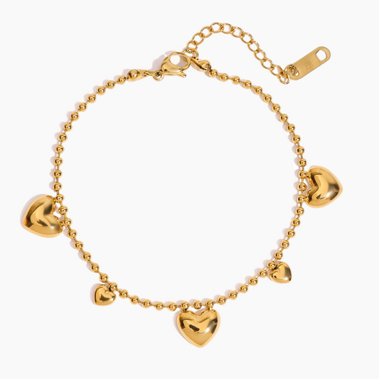 Golden Heart Drop Bead Bracelet