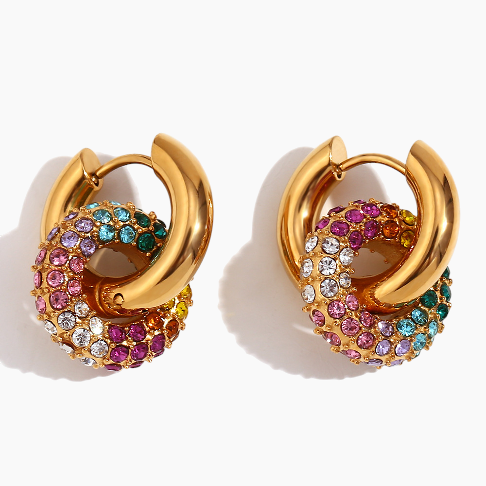 Rainbow Pave Hoop Earrings