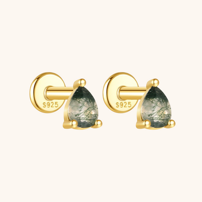 Teardrop Moss Agate Stud Earrings