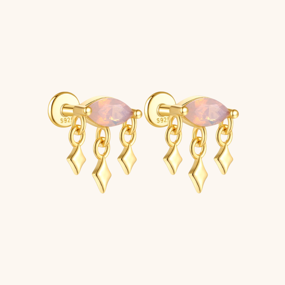 Opal and Diamond-Shaped Drop Stud Earrings