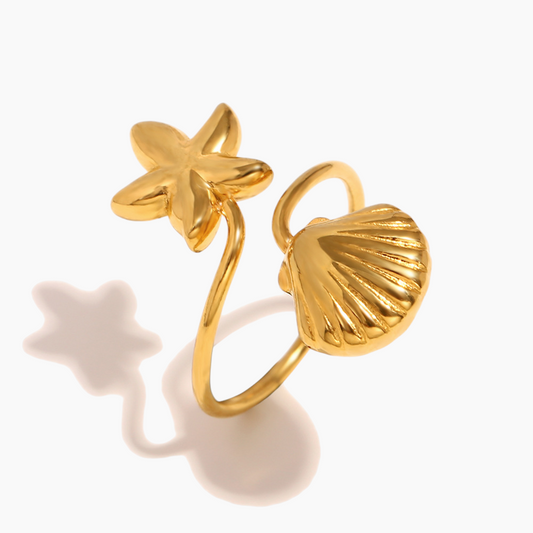 Starfish & Shell Open Ring