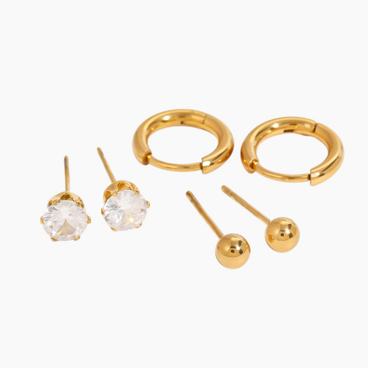 Lustrous Trio – Minimalist Earring Set