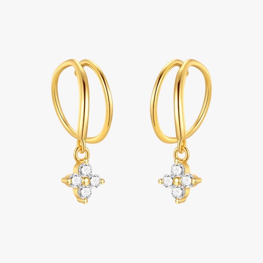 Zirconia Cross Drop Hoop Earrings