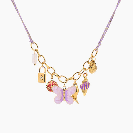 Whimsical Charms Purple Rope Necklace