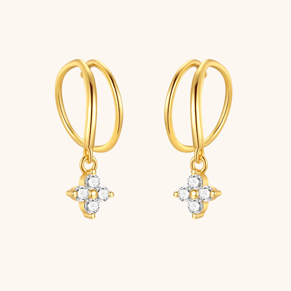 Zirconia Cross Drop Hoop Earrings