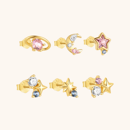 Star and Moon Zirconia Earring Set