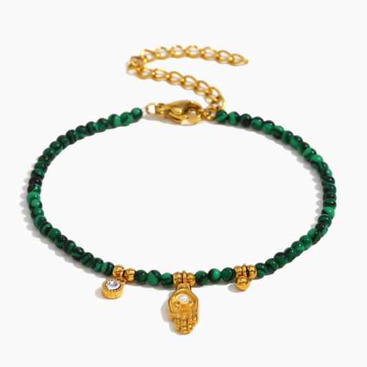 Sacred Hamsa Beaded Bracelet – Malachite Green