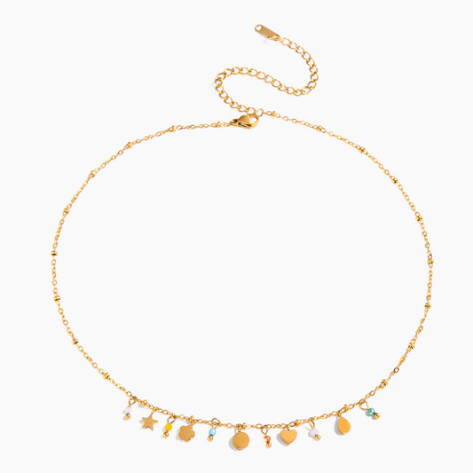 Golden Mix Charm Drop Necklace