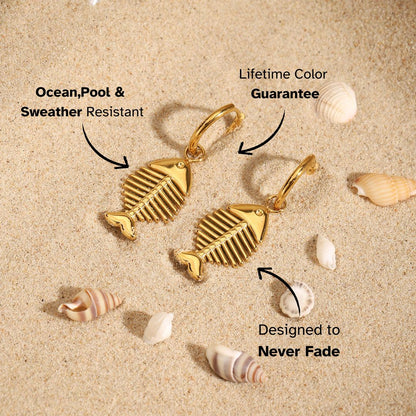 Golden Fishbone Drop Earrings