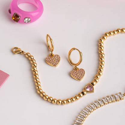 Blush Spark Heart Hoop Earrings