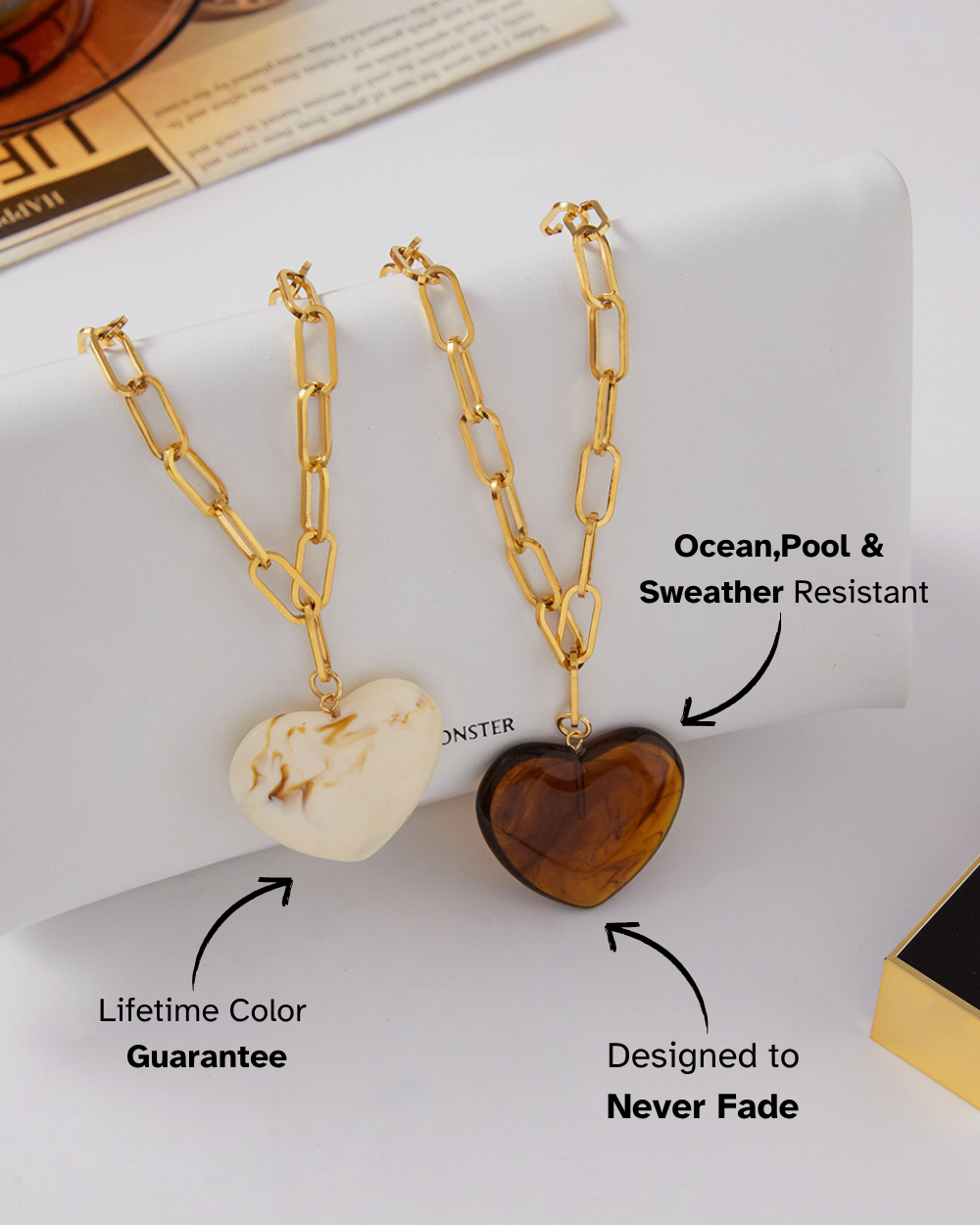 Chunky Brown Heart Pendant Chain Necklace