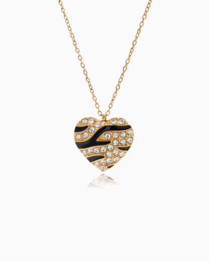 Zebra Heart Crystal Necklace
