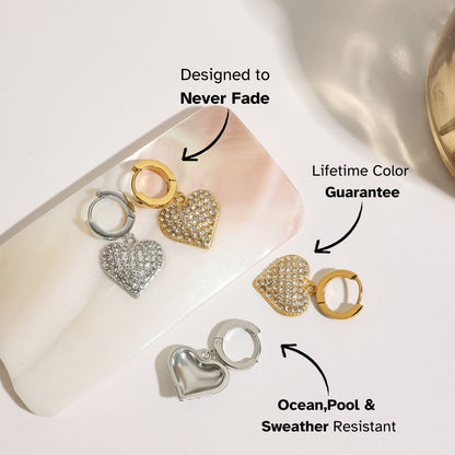 Radiant Heart Drop Earrings - Silver