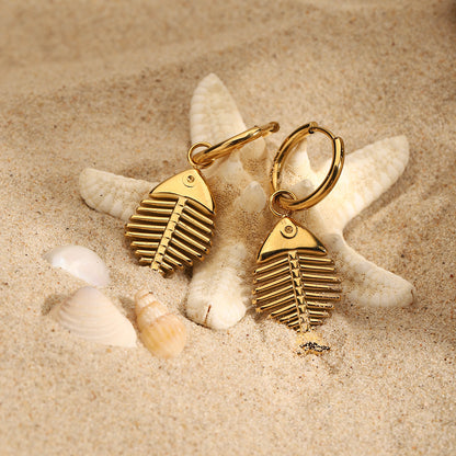 Golden Fishbone Drop Earrings