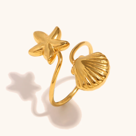 Starfish & Shell Open Ring