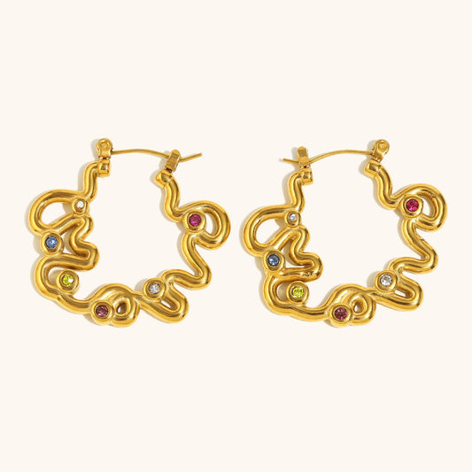 Cosmic Doodle Gem Hoop Earrings