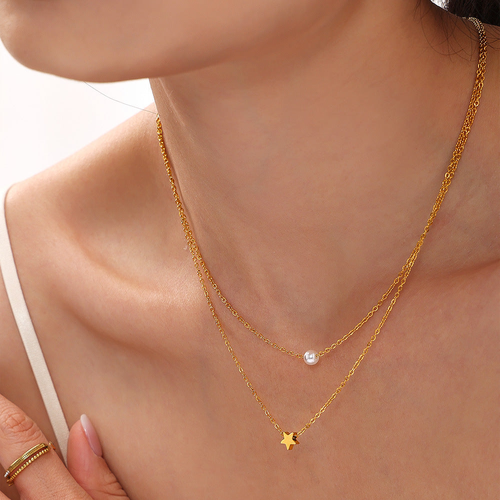 Double Layer Pearl and Star Necklace