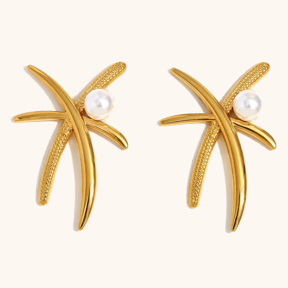 Golden Palm Tree Pearl Earrings