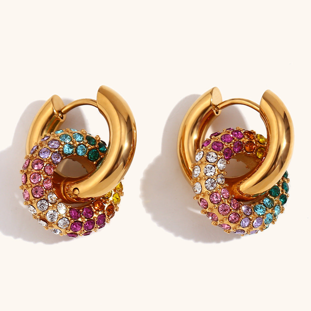 Rainbow Pave Hoop Earrings