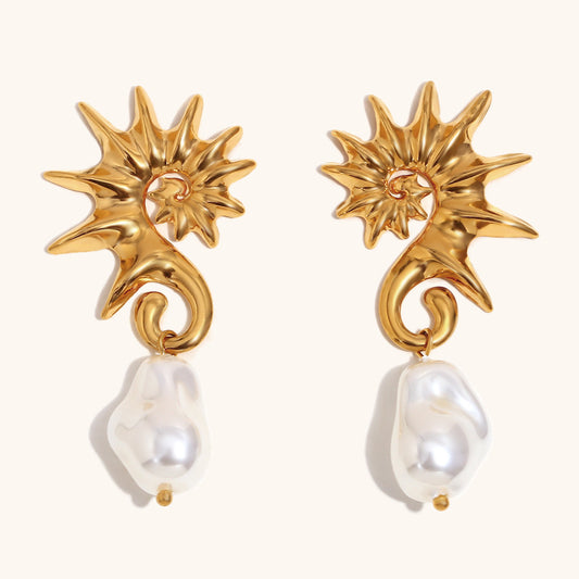 Seahorse Pearl Drop Earrings