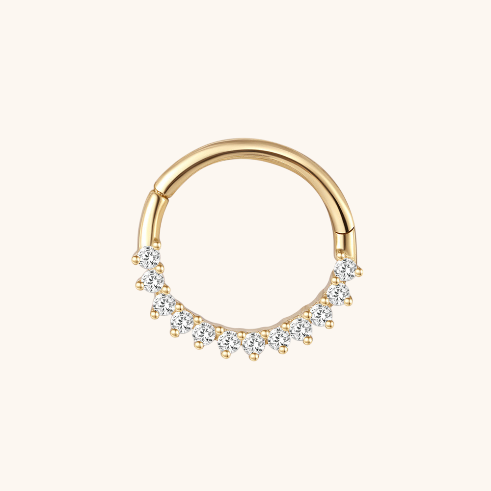 (Single) 14K Solid Gold Circular Hoop Earring with Gleaming Zirconia