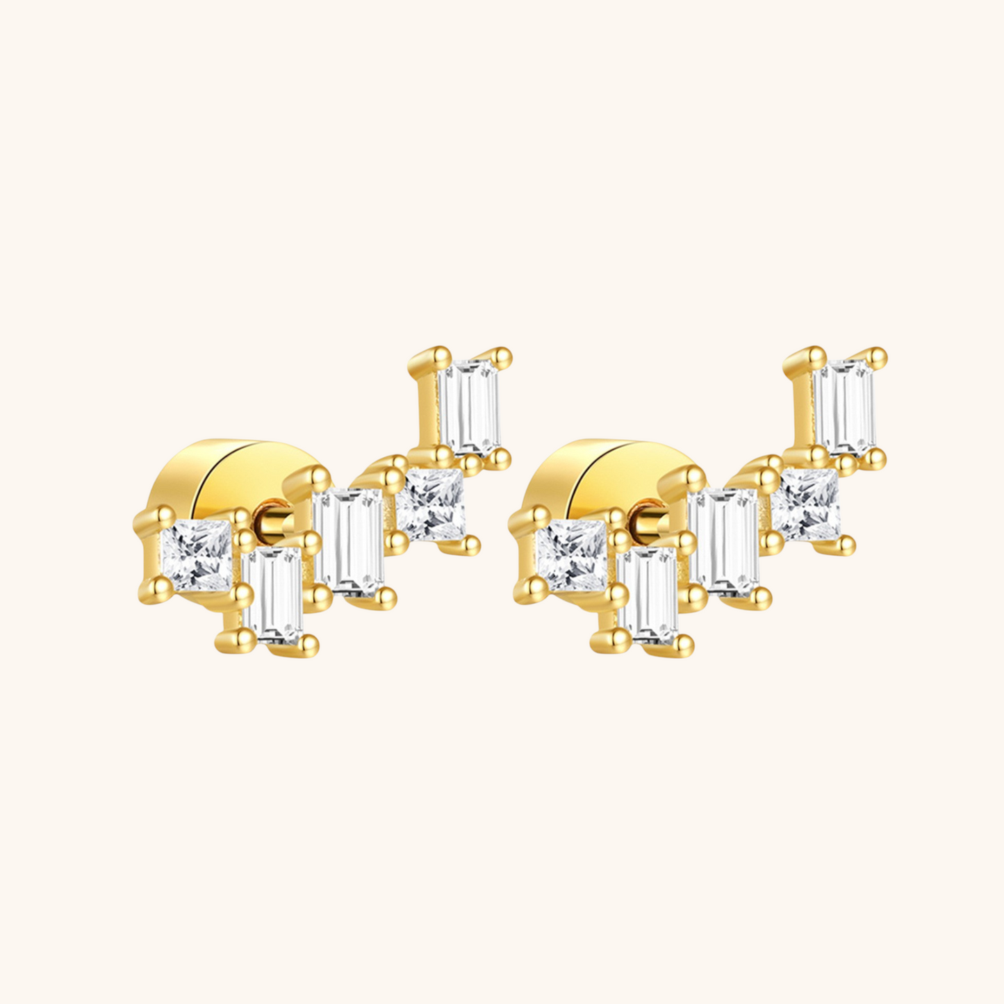 Triple Rectangular Zirconia Stud Earrings