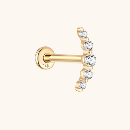 (Unique) Boucle d'oreille à tige en or massif 14 carats en forme d'arc avec zircone