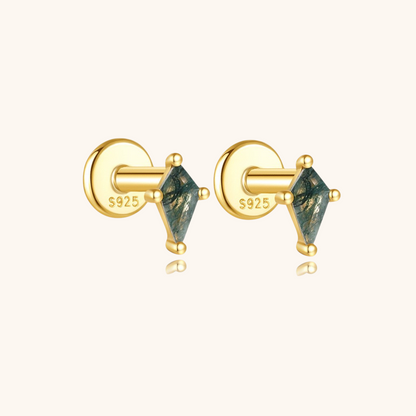 Moss Agate Diamond-Shaped Stud Earrings