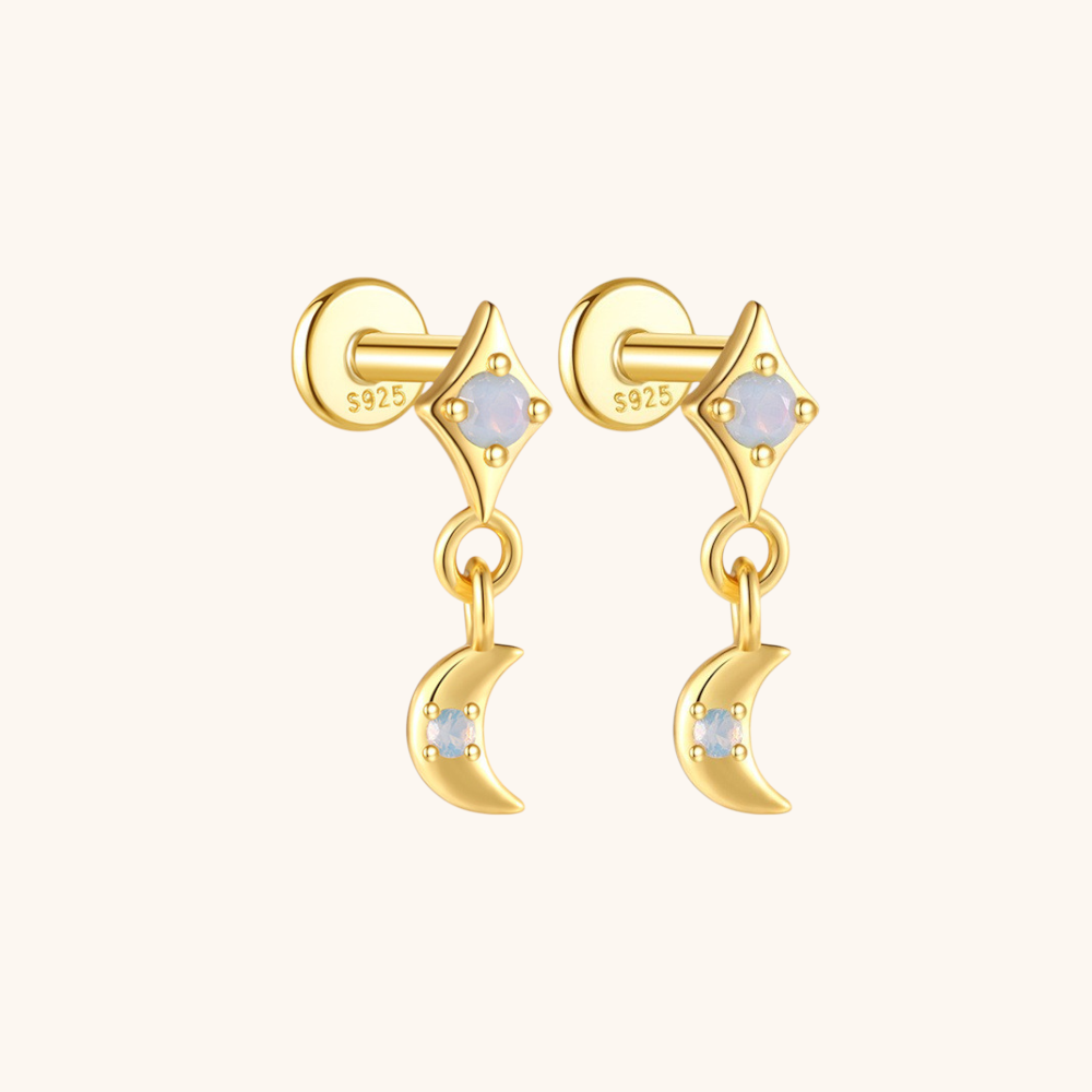 Opal Moon Drop Stud Earrings