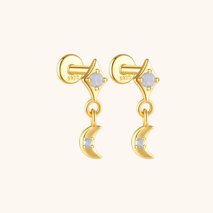 Opal Moon Drop Stud Earrings