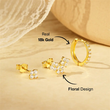 Starburst Stud and Zirconia Hoop Earring Set