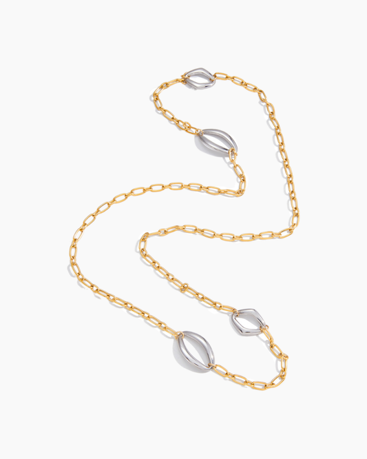 Bi-Color Shell Link Long Necklace
