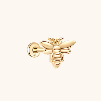 (Unique) Boucle d'oreille à tige en or massif 14 carats en forme d'abeille