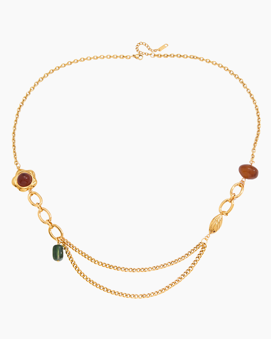 Golden Layers Retro Gemstone Necklace